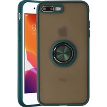 HANPORIUM Apple iPhone 8 Plus Uyumlu Kılıf Yüzüklü Standlı Extra Darbe Koruma Sert Silikon Kapak - Yeşil