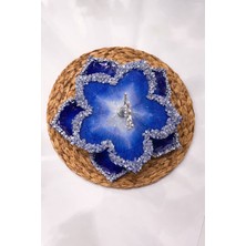 Viva Epoksi 2 Katlı Sunumluk | Mavi Çiçek Tasarım | Kristal Detaylı Dekoratif Servis Standı