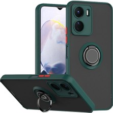 HANPORIUM Vivo Y02S Uyumlu Kılıf Yüzüklü Standlı Extra Darbe Koruma Sert Silikon Kapak - Yeşil