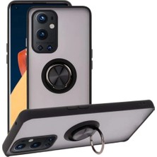 HANPORIUM Oneplus 9 Pro Uyumlu Kılıf Yüzüklü Standlı Extra Darbe Koruma Sert Silikon Kapak - Siyah