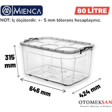 Mienca 80 Lt Şeffaf Saklama Kutusu Kapaklı Kilitli Büyük Boy Plastik Organizer Kiler Dolap Düzenleyici.