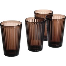 IKEA 4 Adet Cam Bardak 430 ml 4'lü Set Çizgili Kokteyl Su Bardağı Yükseklik 13 cm Şeffaf-Kahverengi Meşrubat Bardağı