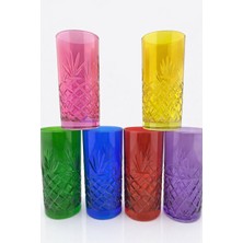 Cam Renkli 6'lı Kristal Kesme Işlemeli Kahve Yanı Bardak