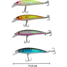 Exent, 4 Adet 13 Gr. 11,5 cm 6 Kancalı Suni Balık Yemi, Rapala-Gerçek Görünümlü Suni Yem