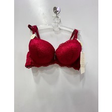 Belvü Kadın Balenli Dolgulu Dantelli Ruj Kırmızısı Sütyen