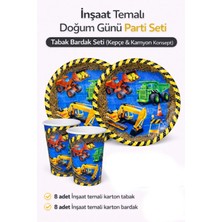 Bkmc Party Inşaat Temalı Doğum Günü Seti Tabak Bardak Kepçe & Kamyon Figürlü Tabak Bardak Parti Seti