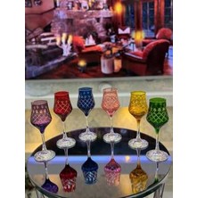 Cam Sarı Renk 6'lı Kristal Kesme Işlemeli Kahve Yanı Bardak