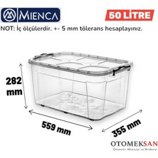 Mienca 50 Lt Şeffaf Saklama Kutusu Kapaklı Kilitli Orta Boy Plastik Organizer Kiler Dolap Düzenleyici