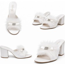 Ceyyiz Patalya Ekru Dolgu Topuk Taşlı Kaztüyü Kadın Terlik 625