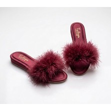 Ceyyiz Tulips Bordo Topuksuz Kaz Tüyü Kadın Terlik 561