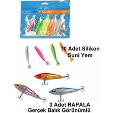 Exent 8 cm Silikon Suni Yem Seti 10 Adet + 3 Adet 7,5 cm Rapala-Gerçek Görünümlü Suni Yem