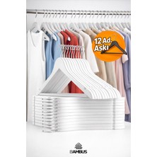 Bambus Home 12 Adet Beyaz Ahşap Görünümlü Plastik Kaliteli Beyaz Askı Pantolon Gömlek Askısı