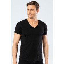 Cacharel Erkek Derin V Yaka Likralı T-Shirt 1306/SIYAH