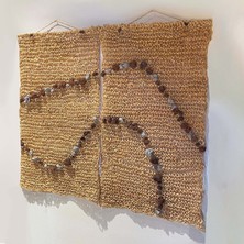 Noldecoration Naturel Rafyadan Haroşo El Örgüsü Üstüne Doğal Taş ve Amorf Desenli 40 x 63 cm Ikili Dekoratif Duvar Halısı