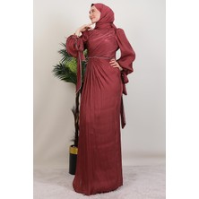 Giza Store Idil Tesettür Abiye Koyu Gül Kurusu