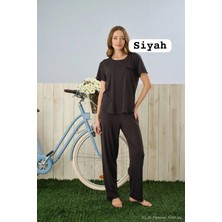 Pijamoni Kadın Dublin Kumaş Bisiklet Yaka Kısa Kollu Siyah Pijama Takımı