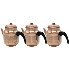 Demasan Dövme Bakır Çaydanlık Demlik 3’lü Set (Çay Kazanı Uyumlu)