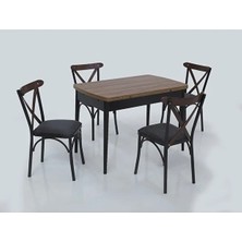 Vetrowood Belamir Ceviz Açılır Mutfak Masa Takımı 70X110 (170 cm Açılır)4 Tonet Sandalyeli Ahşap Ayak Yemek Masası