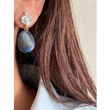 Tones Official Lapis Doğal Taşlı Yaprak Küpe