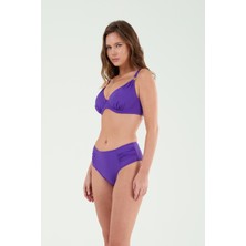 Louren Kadın  Mor Aksesuar Detaylı Kaplı Balenli Yüksek Belli Toparlayıcı Bikini Takımı