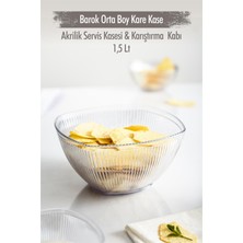 Mustran Akrilik Barok Şeffaf Orta Boy Kare Meyve & Salata Kasesi & Karıştırma Kabı / 1,5 Lt  (Cam Değildir)