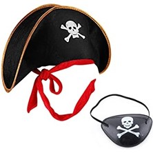 Mustran Kaptan Jack Çocuk Korsan Şapkası ve Göz Bandı Seti