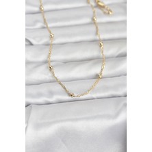 Mustran cm 14K Gold Renk Burgu ve Top Zincirli Model 60 cm Kadın Kolye