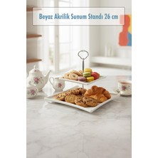 Mustran 2 Katlı Beyaz Akrilik Meyvelik & Kurabiyelik & Sunum Standı - 26 cm