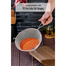 Mustran Tencereye Takılan 22 cm Lüks Orta Boy Çelik Tel Süzgeç & Kevgir