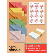 Pera İstanbul 12 Adet 7x9 Zarflı 12 Adet 7x9 Not Kartlı Bayram Hediye Kartı Hediye Paketi Sticker Seti