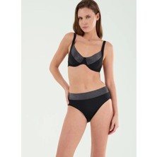 Louren Kadın Siyah Simli Detaylı Çıkarılabilir Ince Kaplı Balenli Toparlayıcı Bikini Takımı