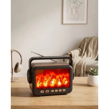 Butik LED Şömine Efektli Kablosuz Hoparlör Fm Radyo Müzik Çalar