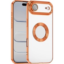 Başkenttekno iPhone 17 Air Kılıf Logo Gösteren Parlak Kenarlı Kamera Lens Korumalı Şeffaf Omega Silikon Kapak