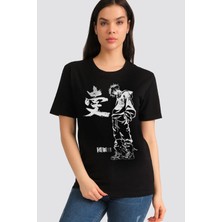 Rock&roll Cool Anime Kısa Kollu Siyah Kadın Tişört
