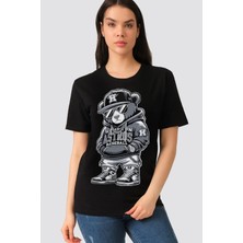 Rock&roll Hiphop Teddy Kısa Kollu Siyah Kadın Tişört