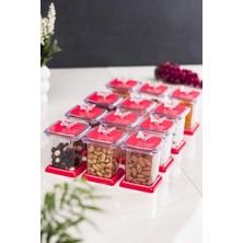 Mustran Akrilik Fuşya 12 Li Baharat Kavanozu & Baharatlık & Baharatlık Seti 200 ml ( Cam Değildir )