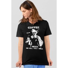Rock&roll Yoda Kahvesi Kısa Kollu Siyah Kadın Tişört