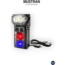 Mustran EDC Şarjlı Sensörlü Taktik L-Kafa El Fener Kaska Takılabilir Mıknatıslı Metal Klips COB Kamp Siyah/Şeffaf Renk Tek Ebat Beden