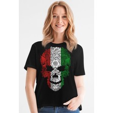 Rock&roll Italyan Kurukafa Kısa Kollu Siyah Kadın Tişört