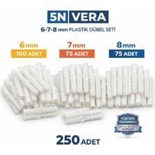 Universal 250 Adet Plastik Dübel Seti (6mm-7mm-8mm) | Duvar ve Beton Montaj Dübeli