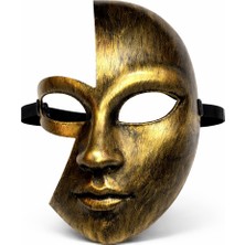 Mustran Antik Efektli Altın Yarım Yüz Plastik Parti Maskesi