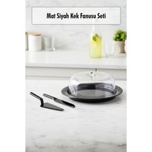 Mustran Akrilik Mat Siyah Kek Fanusu ve Servis Seti - 33 x 39 x 14 cm