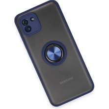 Mey İthalat Mey Ithalat®  Samsung Galaxy A03 Kılıf Montreal Yüzüklü Silikon Kapak - Lacivert