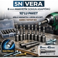 Titex 8X45MM Manyetik Lokma Ucu 10’lu Set - Akıllı Çatı Vidası Sıkma Aparatı Somun Adaptörü Matkap Ucu
