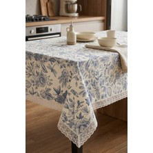 Rona Home Mavi Çiçekli Güpürlü Kaliteli Kumaş Masa Örtüsü Leke Tutmaz Şık Dekoratif Salon Mutfak Masa Örtüsü