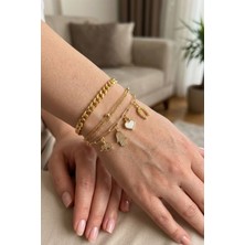Larius Jewelry Charm Bileklik 3 Lü Set,altın Renk Şans/nazar Sembollü Bileklik (Kalp,fil,nal,hamsa(Fatma Ana Eli)