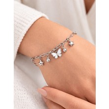 Laria Kadın Gümüş Renk Sallantılı Papatya ve Yıldızlı Bileklik - Ayarlanabilir Zincir