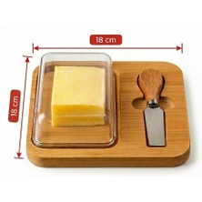 Aşkana Bambu Tereyağı/peynir Sunum TABAĞI,18X18 Cm,kapaklı Peynirlik&kahvaltılık+Bıçak,kahvaltı Tabağı