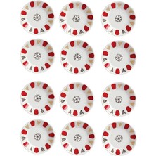 Abnturk Porselen Kırmızı Beyaz Kahveci Otantik Çay Tabağı 12'li Geniş Taban