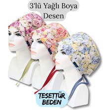 Doktorbonem Tesettür Beden 3lü Yağlı Boya Desen Fuşya Sarı Mavi Yağlı Boya Çiçekler Cerrahi Bone